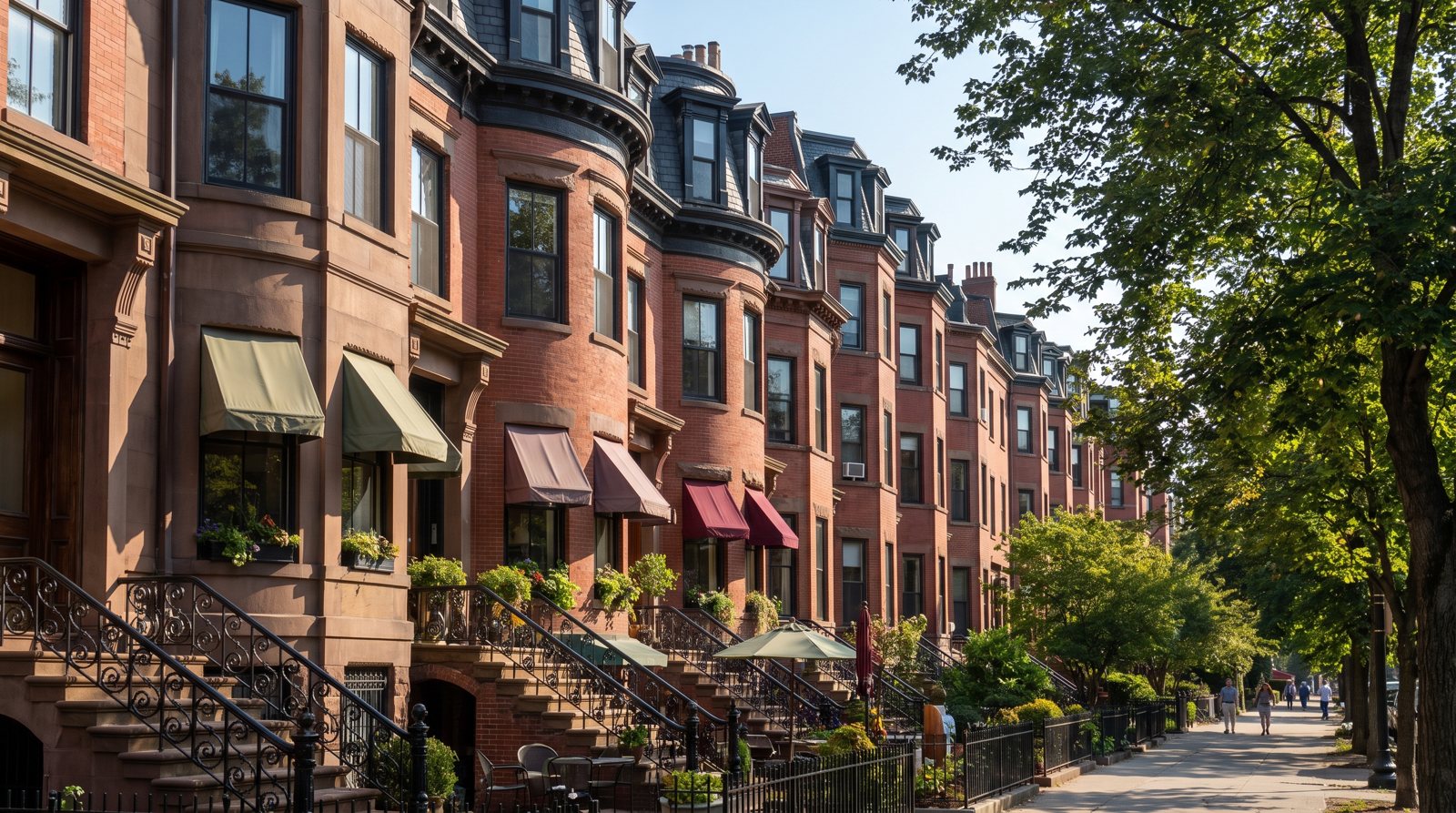 Brownstones with shops at street level on Newbury Street
